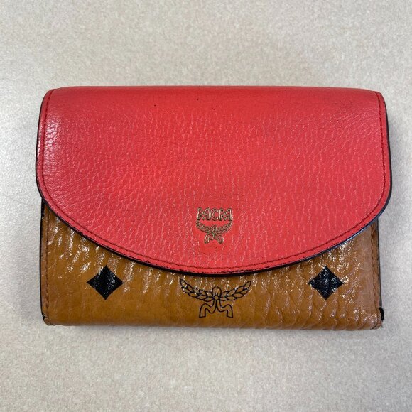 MCM  Visetos Grained Calfskin Tri-Fold Wallet - Marigold Orange - Preowned - Picture 1 of 15